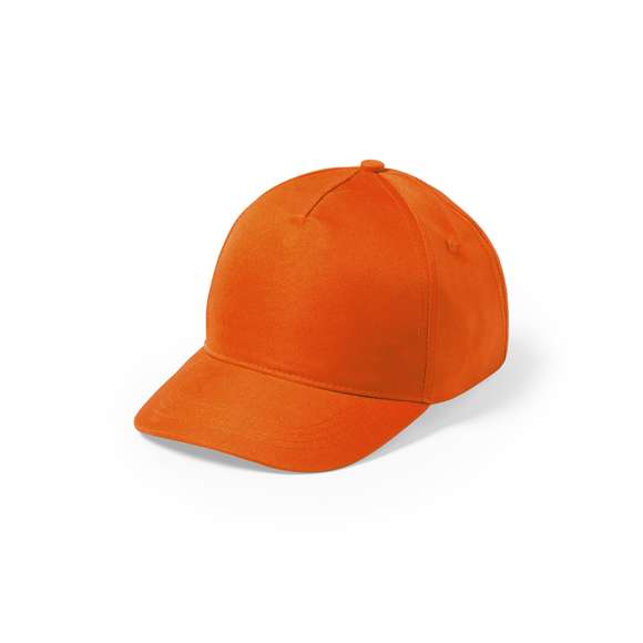 Gorra de niño de 5 paneles en material 100% microfibra/poliéster de suave acabado y cierre ajustable de velcro. Con orificios de ventilación bordados y en variada gama de vivos colores.
