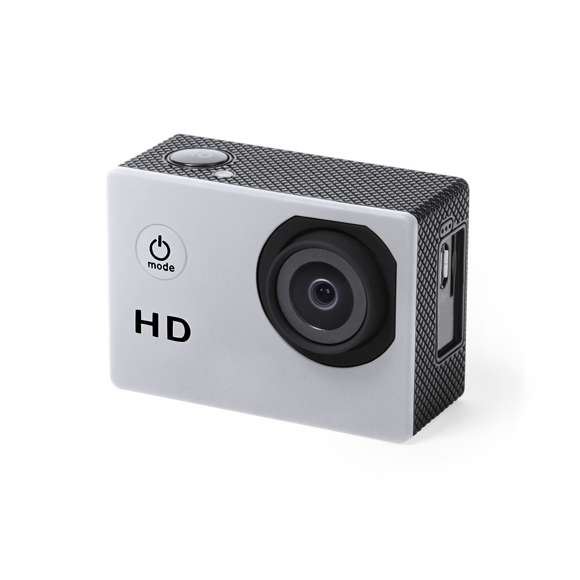 Cámara deportiva de alta calidad de captura de vídeo HD 720p, de diseño compacto y resistente, especialmente diseñada para uso intensivo. Incluye carcasa sumergible hasta 30m de profundidad y multitud de accesorios para ajuste en casco, manillar o cinturón, así como correas ajustables para cabeza y torso o un adaptador giratorio de 360º. La versatilidad y resistencia de esta cámara deportiva la convierten en el gadget perfecto para capturar, con una calidad excepcional, cualquier actividad deportiva. Con función cámara de fotos Full HD 1080p, ranura para tarjetas micro SD de hasta 32 GB de capacidad, sistema multilenguaje, y recargable mediante cable microUSB -incluido-. Presentada en atractiva caja de diseño.