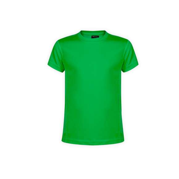 Camiseta técnica para niño. En material 100% poliéster transpirable de 135g/m2 y diseño de panal. Disponible en variada gama de vivos colores y en tallas 4-5, 6-8, 10-12.