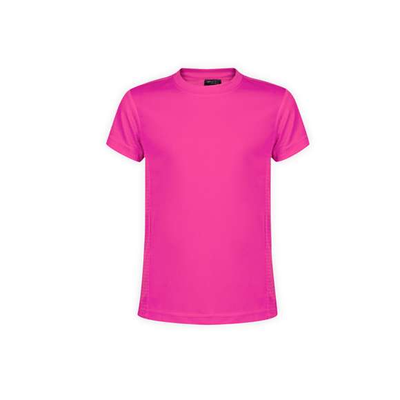 Camiseta técnica para niño. En material 100% poliéster transpirable de 135g/m2 y diseño de panal. Disponible en variada gama de vivos colores y en tallas 4-5, 6-8, 10-12.