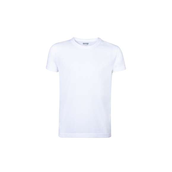Camiseta para niño en material 100% poliéster transpirable de 140g/m2 con textura de algodón. Especialmente diseñada para marcaje en sublimación y disponible en tallas 4-5, 6-8, 10-12.