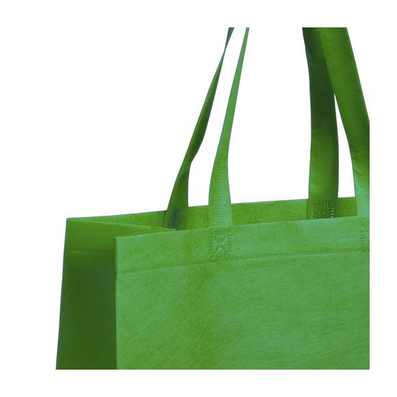 Bolsa en non-woven de 80g/m2, en variada gama de vivos colores. Con asas medianas de 50cm reforzadas, fuelle y acabado termosellado. Resistencia hasta 9kg de peso.