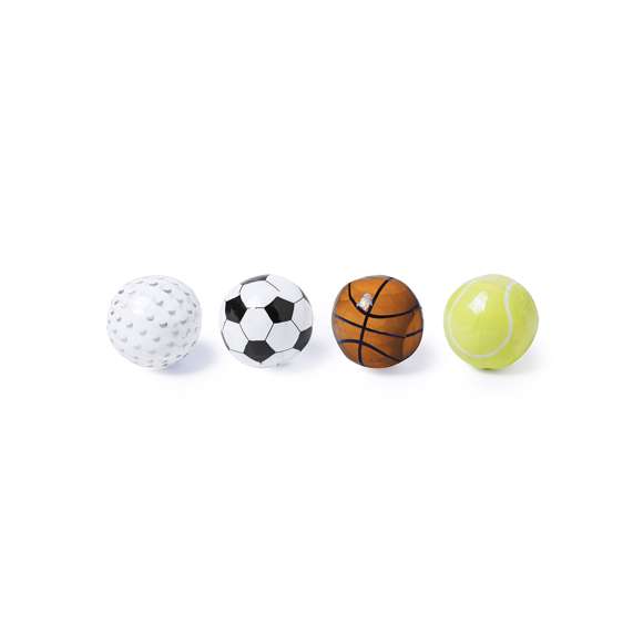 Original toalla en material 100% algodón de 245 gramos. Plegada dentro de bola con diseños fútbol, baloncesto, tenis y golf. Bola retractilada en bolsa y presentada en funda de poliéster con mosquetón metálico de transporte