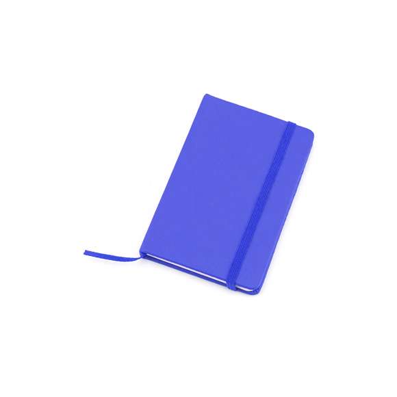  	Bloc de notas con tapas de suave tacto, acabado en polipiel y en desenfadados colores. Con 100 hojas de distribución a una raya, elástico de sujeción y marcapáginas de tela a juego.