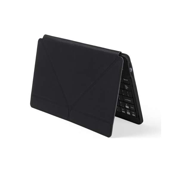  	Teclado Bluetooth® con función soporte para tablet en suave acabado de polipiel. De diseño compacto, en atrevidos colores y recargable mediante cable mini USB -incluido-. Compatible con cualquier sistema operativo y presentado en atractiva caja de diseño.