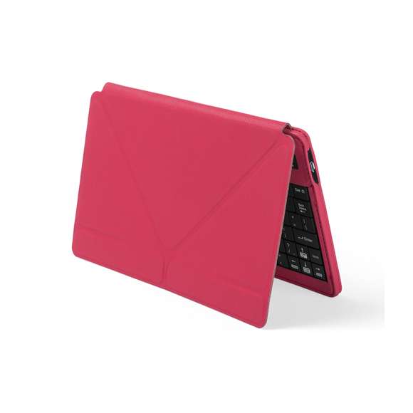  	Teclado Bluetooth® con función soporte para tablet en suave acabado de polipiel. De diseño compacto, en atrevidos colores y recargable mediante cable mini USB -incluido-. Compatible con cualquier sistema operativo y presentado en atractiva caja de diseño.