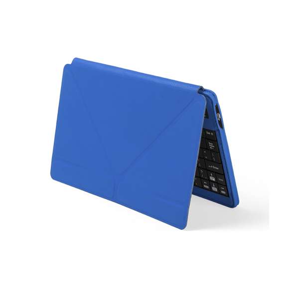  	Teclado Bluetooth® con función soporte para tablet en suave acabado de polipiel. De diseño compacto, en atrevidos colores y recargable mediante cable mini USB -incluido-. Compatible con cualquier sistema operativo y presentado en atractiva caja de diseño.