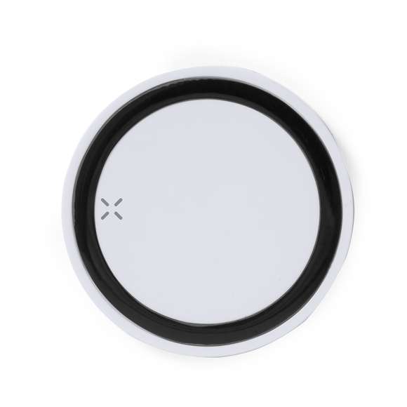 Cargador inalámbrico circular de diseño bicolor. Con base antideslizante e indicador LED de estado de carga. Compatible con smartphones con tecnología de carga inalámbrica y presentado en atractiva caja de diseño.