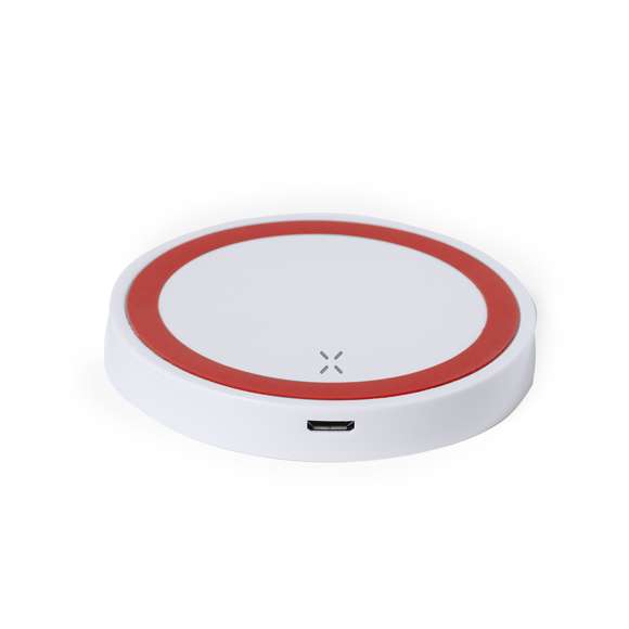 Cargador inalámbrico circular de diseño bicolor. Con base antideslizante e indicador LED de estado de carga. Compatible con smartphones con tecnología de carga inalámbrica y presentado en atractiva caja de diseño.
