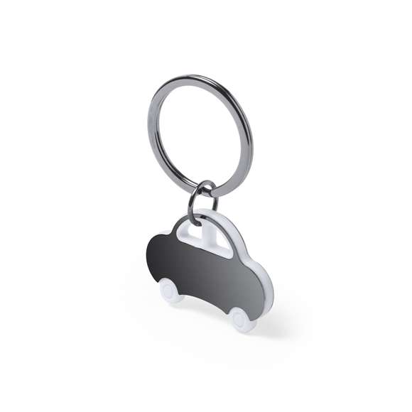 Llavero coche de diseño bicolor con cuerpo de acero inox en variada combinación de colores.