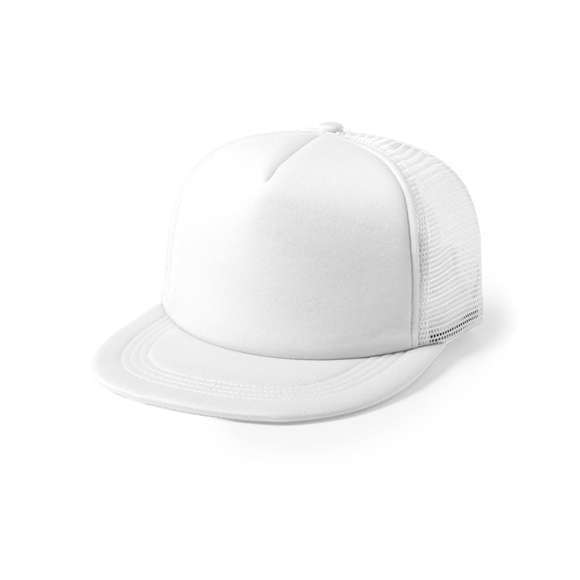 Gorra de 5 paneles con visera plana acolchada y parte trasera en redecilla a juego. Material 100% poliéster de suave acabado, con cierre ajustable de botones y en variada gama de vivos colores.