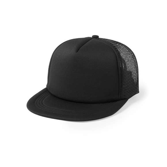 Gorra de 5 paneles con visera plana acolchada y parte trasera en redecilla a juego. Material 100% poliéster de suave acabado, con cierre ajustable de botones y en variada gama de vivos colores.