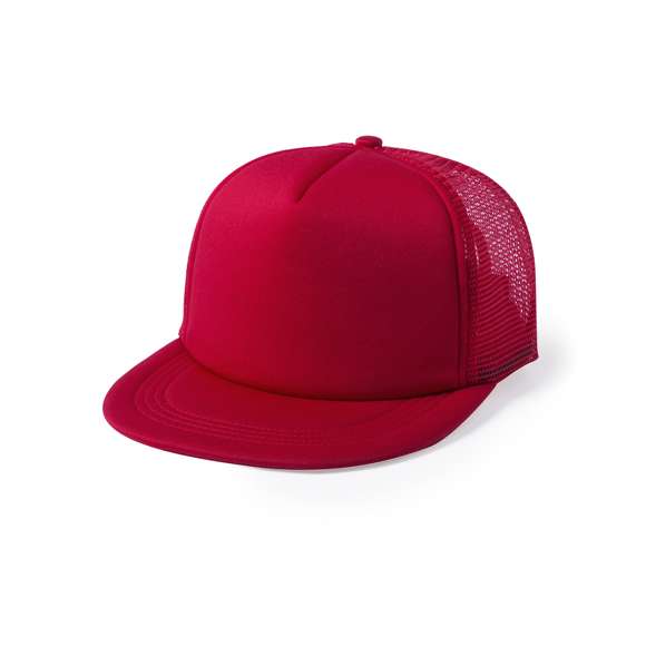 Gorra de 5 paneles con visera plana acolchada y parte trasera en redecilla a juego. Material 100% poliéster de suave acabado, con cierre ajustable de botones y en variada gama de vivos colores.