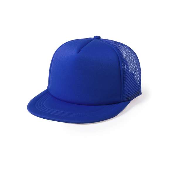 Gorra de 5 paneles con visera plana acolchada y parte trasera en redecilla a juego. Material 100% poliéster de suave acabado, con cierre ajustable de botones y en variada gama de vivos colores.
