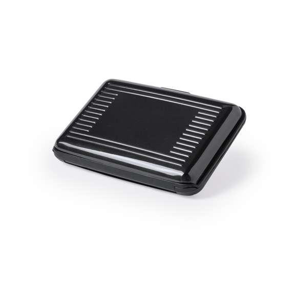 Tarjetero con tecnología de seguridad RFID (Identificación por Radio Frecuencia) que mantiene seguros tus dispositivos de transmisión de identidad. De resistente diseño en aluminio, con 6 compartimentos distribuidos en acordeón y zona lisa en el exterior diseñada para marcaje en láser.