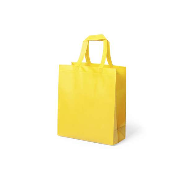 Bolsa de alta calidad en non-woven laminado de 110g/m2, en variada gama de vivos colores mates. Con asas reforzadas cortas de 35cm, fuelle y acabado termosellado. Resistencia hasta 10kg de peso.