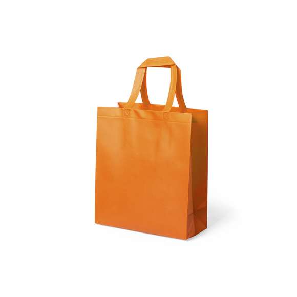 Bolsa de alta calidad en non-woven laminado de 110g/m2, en variada gama de vivos colores mates. Con asas reforzadas cortas de 35cm, fuelle y acabado termosellado. Resistencia hasta 10kg de peso.