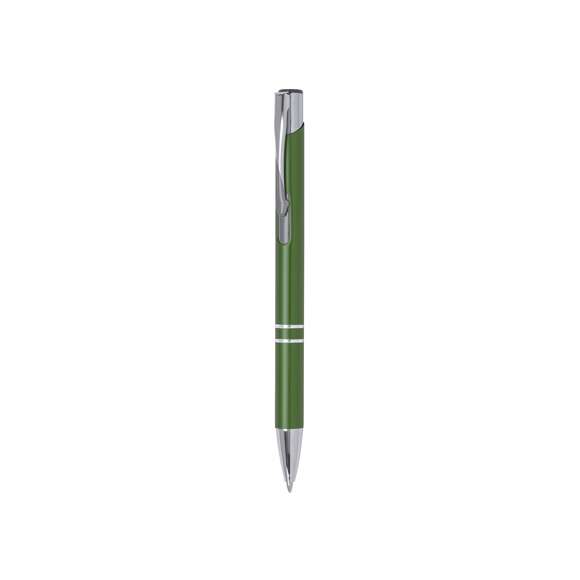 Original bolígrafo de mecanismo pulsador en elegante diseño bicolor. Con cuerpo troquelado en aluminio de suave acabado en variados colores. Original clip, anillas y punta en plateado. De cartucho jumbo y tinta azul.