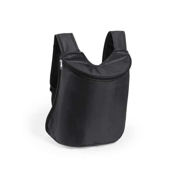  	Mochila nevera todoterreno en resistente poliéster 600D de vivos colores y con cierre de cremallera a juego. Interior isotermo en acabado de aluminio y asas ajustables con acolchado.