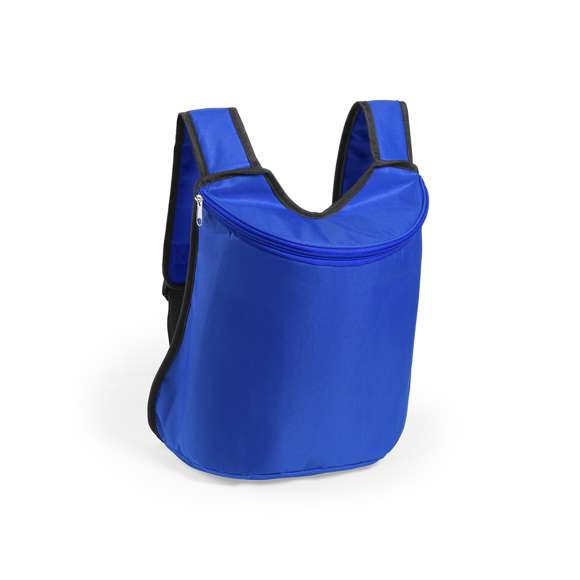  	Mochila nevera todoterreno en resistente poliéster 600D de vivos colores y con cierre de cremallera a juego. Interior isotermo en acabado de aluminio y asas ajustables con acolchado.