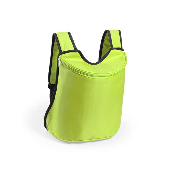  	Mochila nevera todoterreno en resistente poliéster 600D de vivos colores y con cierre de cremallera a juego. Interior isotermo en acabado de aluminio y asas ajustables con acolchado.