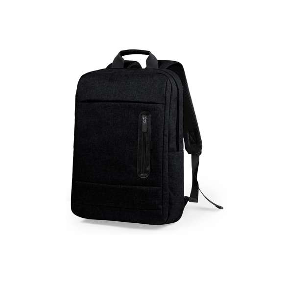 Mochila de resistente Nylon 600D. Original diseño rectángulas con cierre de cremallera tanto para el bolsillo principal como para el frontal. Con acolchado ergonómico en espalda y cintas de hombros, incluye en el interior un compartimento acolchado para ordenador portátil de hasta 15 pulgadas. Disponible en dos elegantes colores.