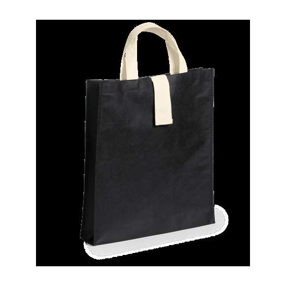 Bolsa plegable en non-woven de 80g/m2 en variada gama de vivos colores. Con asas cortas en color natural de 37cm, cierre de velcro en color natural y acabado cosido. Plegado de pequeño tamaño y resistencia hasta 8kg de peso.
