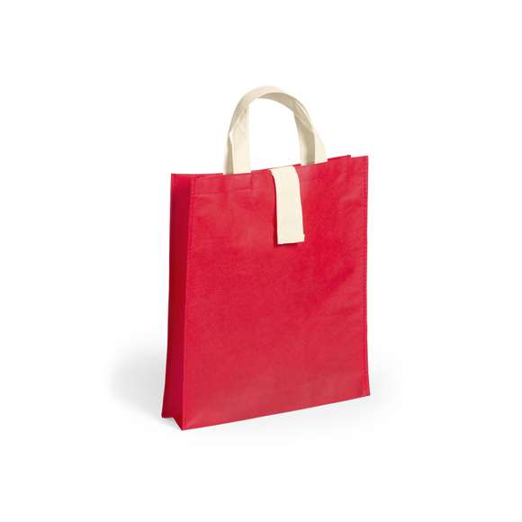 Bolsa plegable en non-woven de 80g/m2 en variada gama de vivos colores. Con asas cortas en color natural de 37cm, cierre de velcro en color natural y acabado cosido. Plegado de pequeño tamaño y resistencia hasta 8kg de peso.