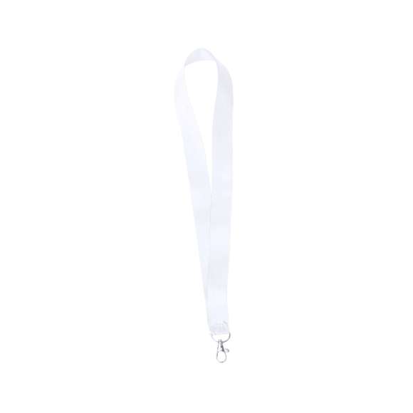 Lanyard con tiras de ancho especial en resistente y suave poliéster con accesorio mosquetón metálico. Especialmente diseñado para personalización total en sublimación para pedidos a partir de 250 piezas.