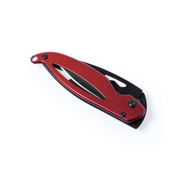 Navaja de alta calidad con hoja en acero inox de color oscuro y empuñadura en acero inox troquelada con bloqueo de seguridad. En variada gama de vivos colores y presentada en caja individual.