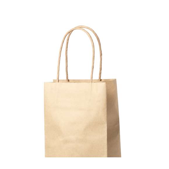 Bolsa en papel de acabado natural de 100g/m2 con asas cortas reforzadas y fuelle. Especialmente diseñada para botellas de hasta 1l.