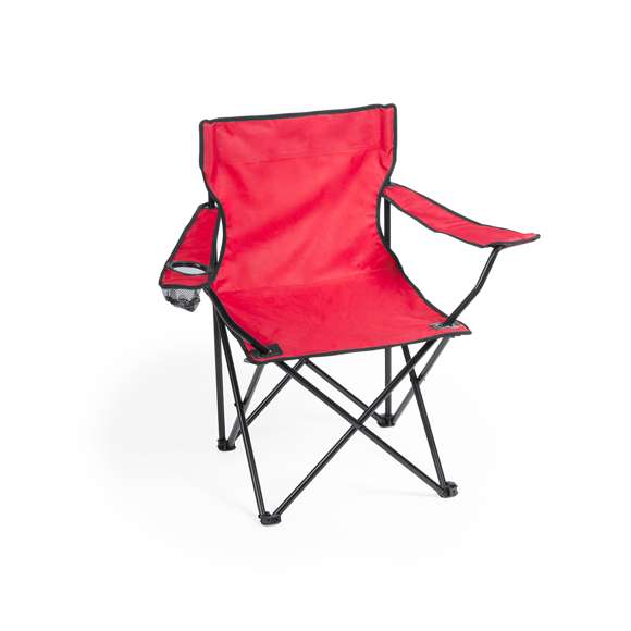 Silla plegable con resistente cuerpo de metal tubular. En resistente poliéster 600D en variada gama de vivos colores. Con costuras reforzadas, apoyabrazos y bolsillo de redecilla integrado para bebida. Con refuerzos de goma antideslizantes en las patas y presentada en funda individual con cordón auto cierre, accesorio de ajuste y cinta para hombro.