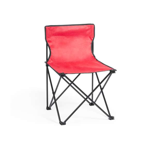 Silla plegable con resistente cuerpo de aluminio tubular. En resistente poliéster 600D en variada gama de vivos colores. Con costuras reforzadas, refuerzos de goma antideslizantes en las patas y presentada en funda individual con cordón auto cierre, accesorio de ajuste y cinta para hombro.