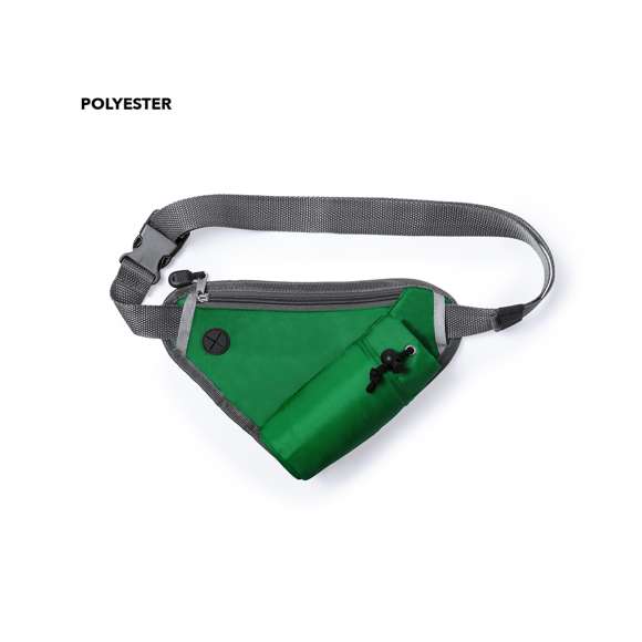  	Riñonera con diseño triangular en suave poliéster 210D de variados colores. Diseñada para actividades deportivas y de ocio. Con bolsillo de cierre de cremallera, salida de auriculares, bolsillo ajustable para bidón y cintura con cierre de clic ajustable. -Bidón no incluido-