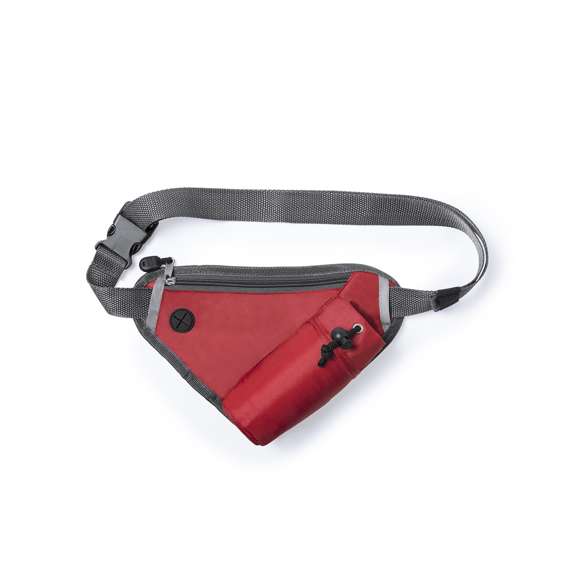  	Riñonera con diseño triangular en suave poliéster 210D de variados colores. Diseñada para actividades deportivas y de ocio. Con bolsillo de cierre de cremallera, salida de auriculares, bolsillo ajustable para bidón y cintura con cierre de clic ajustable. -Bidón no incluido-