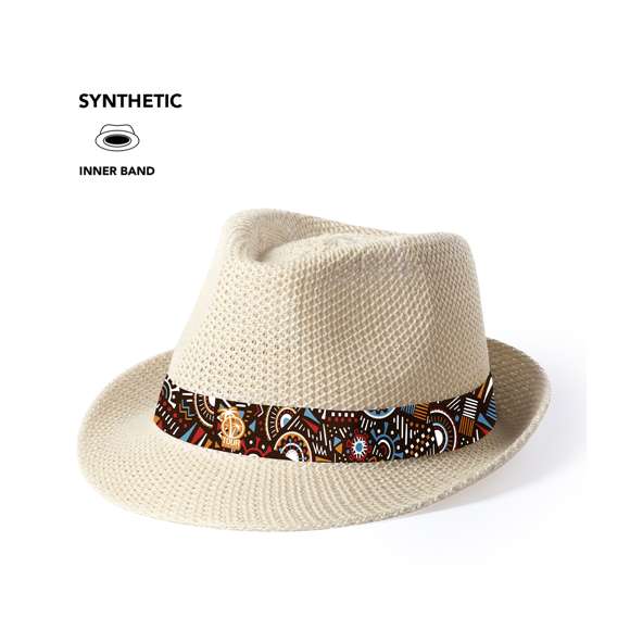 Sombrero de alta calidad en material sintético de sobrios colores con confortable cinta interior a juego.