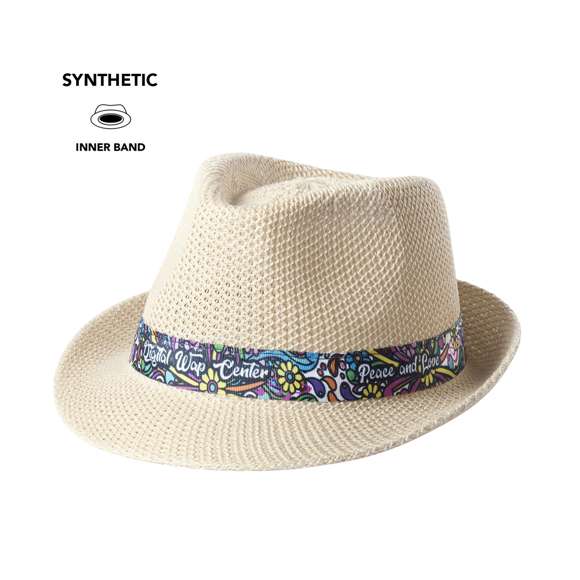 Sombrero de alta calidad en material sintético de sobrios colores con confortable cinta interior a juego.