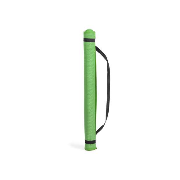 Esterilla plegable tamaño maxi de 180x60cm en PP trenzado de alta resistencia. En variada gama de vivos colores brillantes, con elásticos de cierre y asa de transporte.