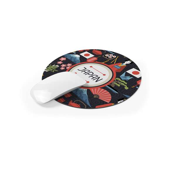 Alfombrilla de diseño circular en suave poliéster de vivos colores y con base antideslizante en silicona.