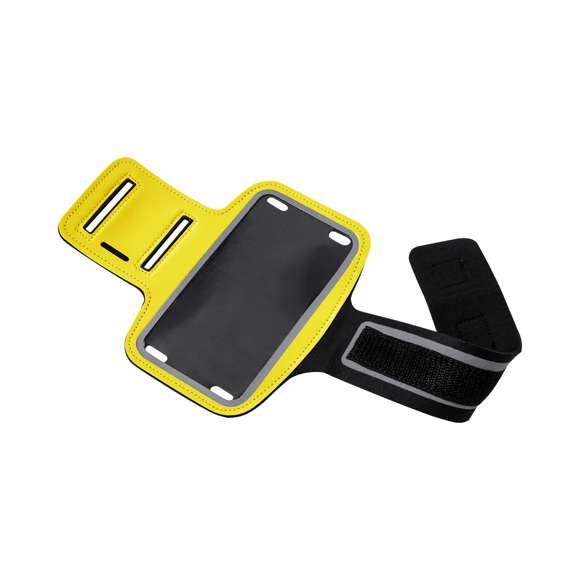 Brazalete deportivo táctil, diseñado para dispositivos con pantalla de hasta 6 pulgadas. Frontal reflectante, con tira de cierre elástica y ajustable, y bolsillo para llaves. Disponible en variada gama de colores.