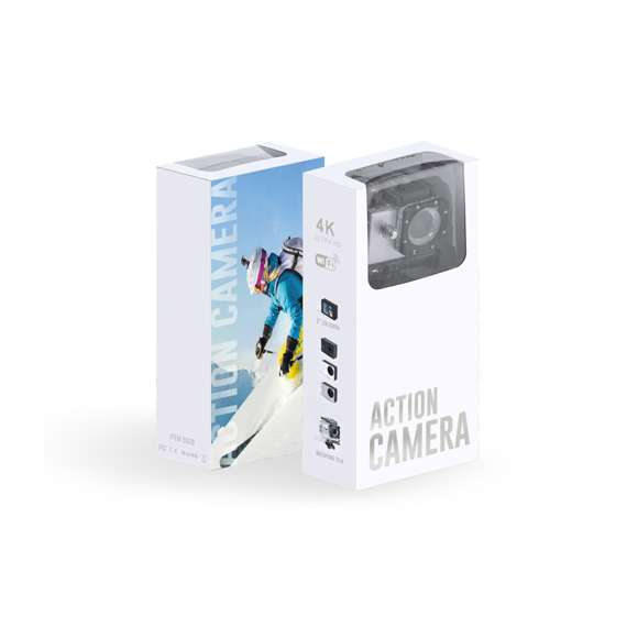 Cámara deportiva de alta calidad de captura de vídeo HD 4K, de diseño compacto y resistente, especialmente diseñada para uso intensivo. Incluye carcasa sumergible hasta 30m de profundidad y multitud de accesorios para ajuste en casco, manillar o cinturón, así como correas ajustables para cabeza y torso o un adaptador giratorio de 360º. La versatilidad y resistencia de esta cámara deportiva la convierten en el gadget perfecto para capturar, con una calidad excepcional, cualquier actividad deportiva. Con función cámara de fotos Full HD 1080p, ranura para tarjetas micro SD de hasta 64 GB de capacidad, pantalla LCD de 2 pulgadas, sistema multilenguaje, y recargable mediante cable mini USB -incluido-. Presentada en atractiva caja de diseño.
