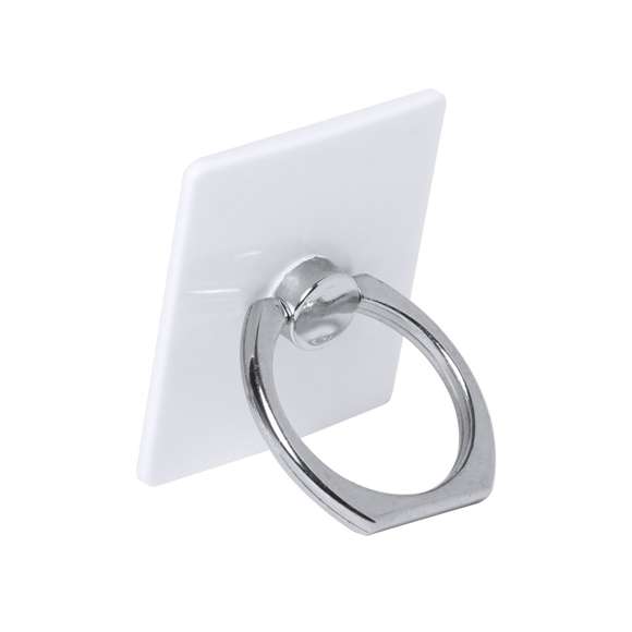 Soporte adhesivo para smartphone de diseño minimalista y elegante acabado en plateado y dorado. Con anilla posterior telescópica para dedo con función doble de soporte y accesorio para selfies.