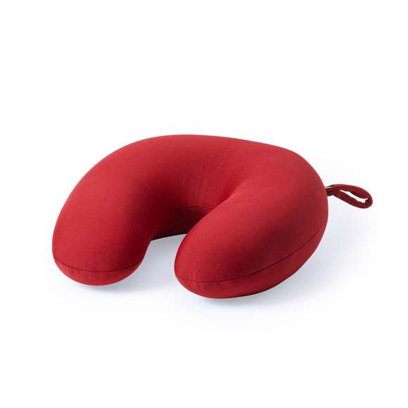 Almohadilla para cuello con cuerpo de suave acabado en poliéster en amplia gama de vivos colores. Con relleno de bolitas y cinta de transporte.