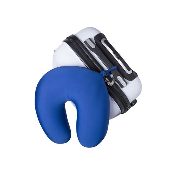 Almohadilla para cuello con cuerpo de suave acabado en poliéster en amplia gama de vivos colores. Con relleno de bolitas y cinta de transporte.