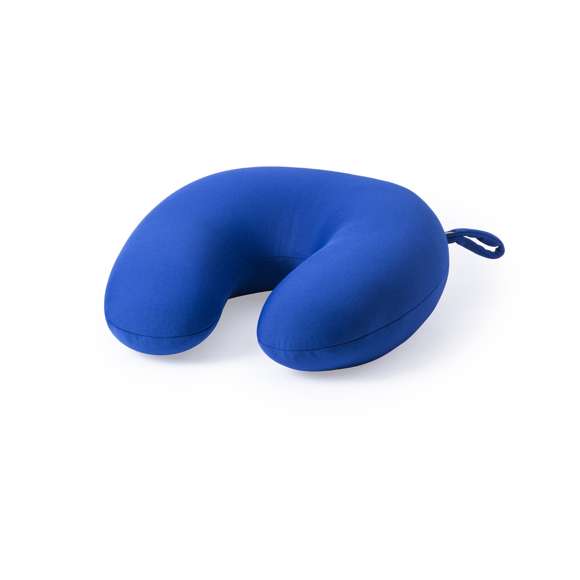 Almohadilla para cuello con cuerpo de suave acabado en poliéster en amplia gama de vivos colores. Con relleno de bolitas y cinta de transporte.