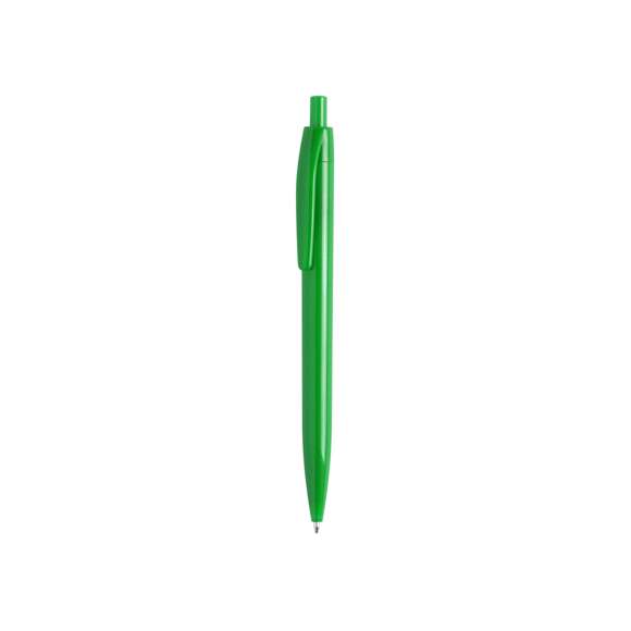 Bolígrafo de mecanismo pulsador con diseño monocolor en variada gama de vivos colores con acabado brillante. Tinta azul.