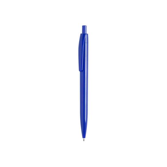 Bolígrafo de mecanismo pulsador con diseño monocolor en variada gama de vivos colores con acabado brillante. Tinta azul.
