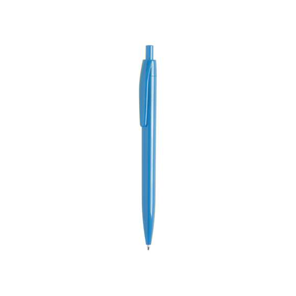 Bolígrafo de mecanismo pulsador con diseño monocolor en variada gama de vivos colores con acabado brillante. Tinta azul.