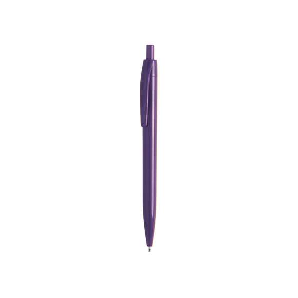 Bolígrafo de mecanismo pulsador con diseño monocolor en variada gama de vivos colores con acabado brillante. Tinta azul.