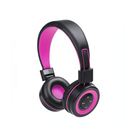 Auriculares plegables de diadema con conexión Bluetooth® y desenfadado diseño bicolor en variada gama de vivos tonos brillantes. Con panel de control integrado en el auricular, función manos libres y recargables mediante cable USB -incluido-. Almohadillas en suave polipiel con interior a juego y presentados en atractiva caja de diseño.
